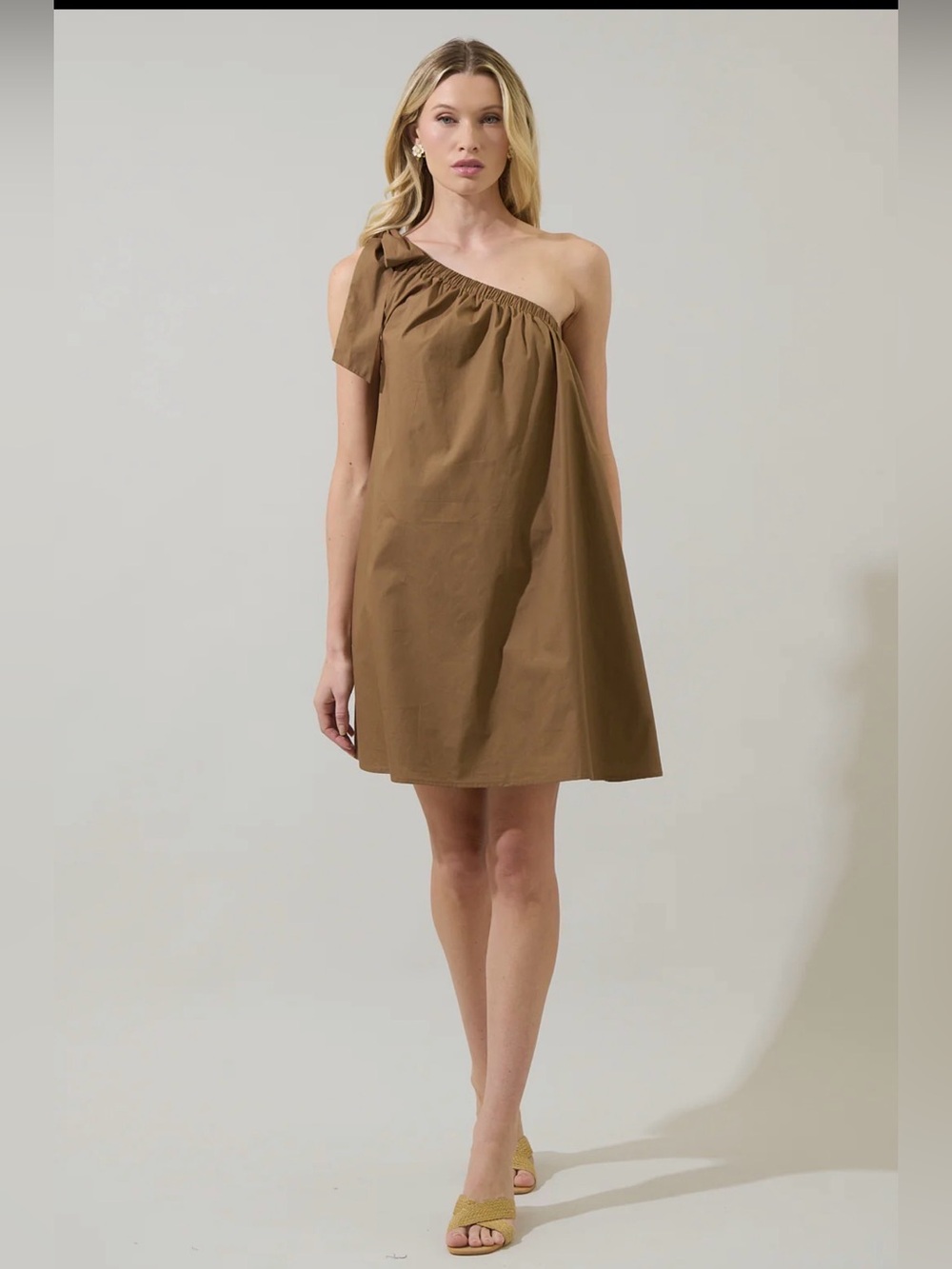Sugar One-Shoulder Tan Shift Dress